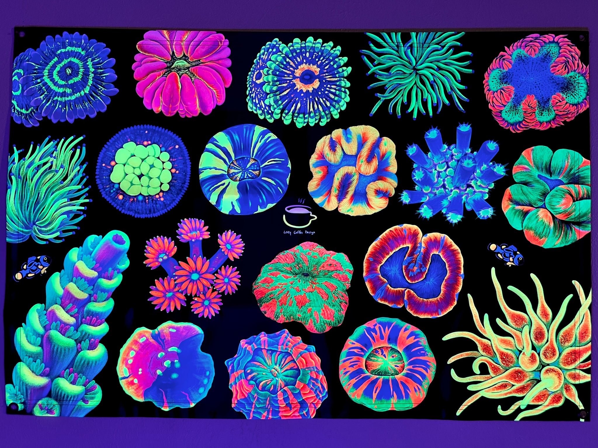 Coral Reef” UV Reactive Tapestry – lazycoffeedesign Coral Reef” UV Reactive Tapestry – lazycoffeedesign