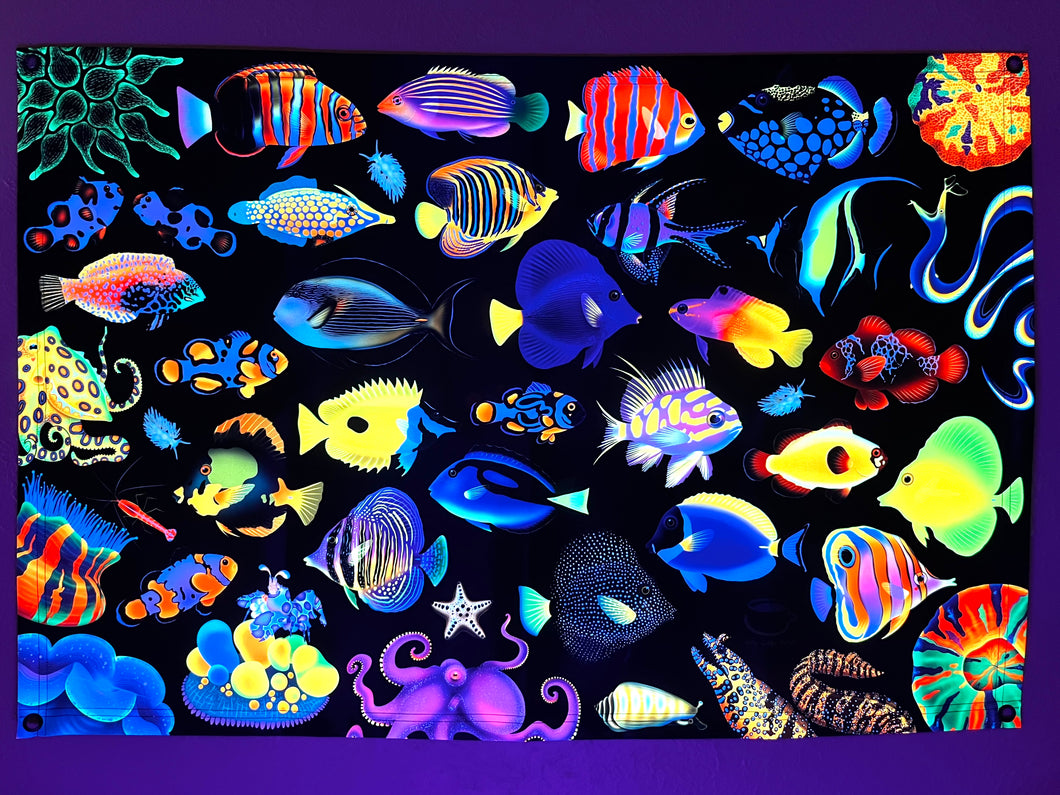 (PRE ORDER Shipped by 06/03/24)“Reeftopia” UV Reactive Tapestry