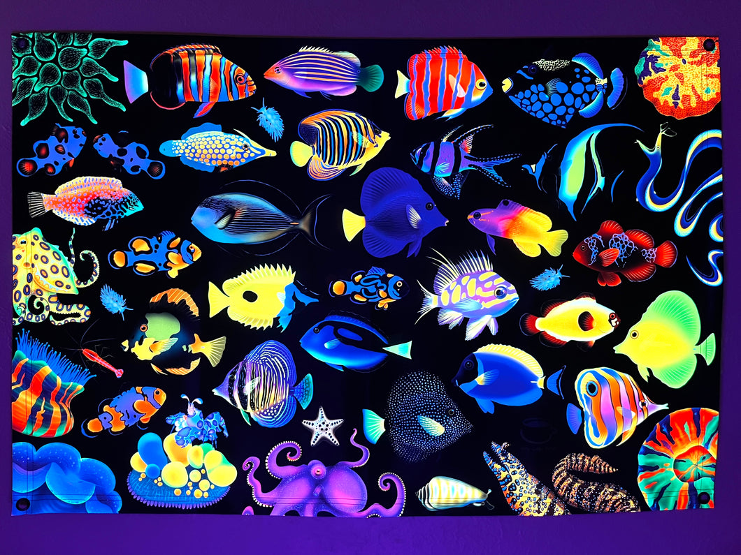 “Reeftopia” UV Reactive Tapestry