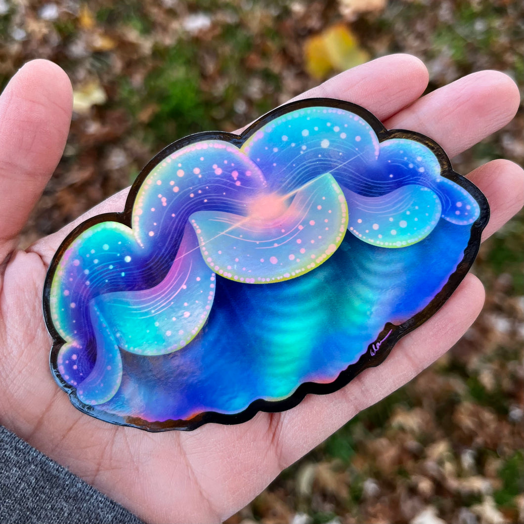 “Clam Down” sticker/ Holographic