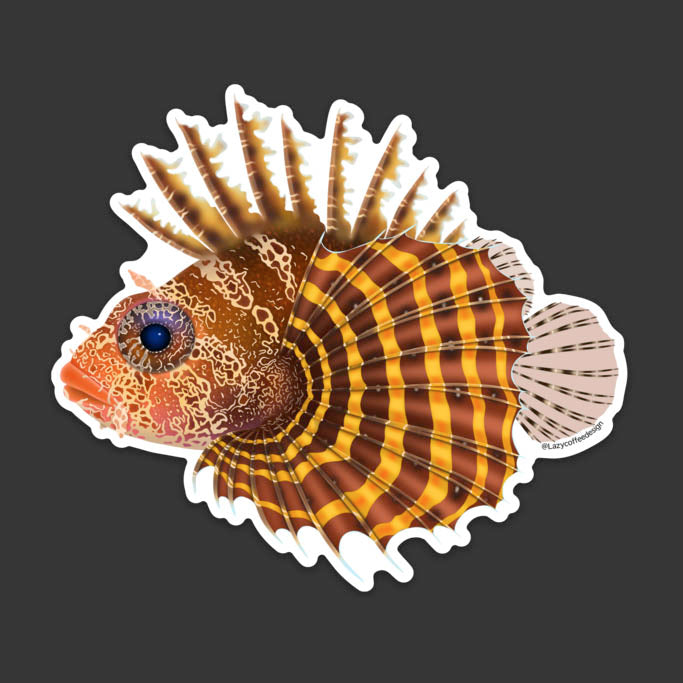 Fuzzy Dwarf Lion Fish Saltwater Reef Fish Vinyl Sticker – lazycoffeedesign
