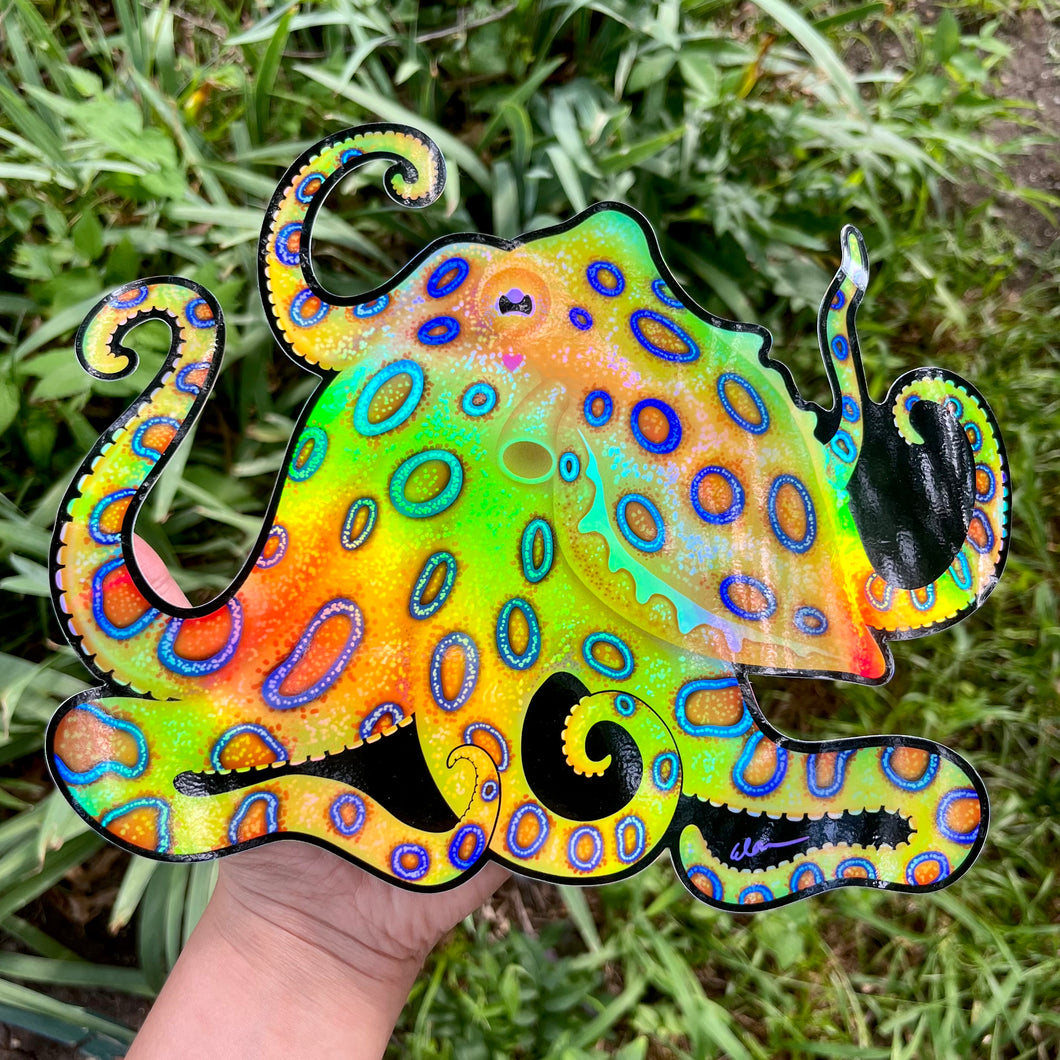 Giant Blue Ringed Octopus Sticker/ 10” Holographic