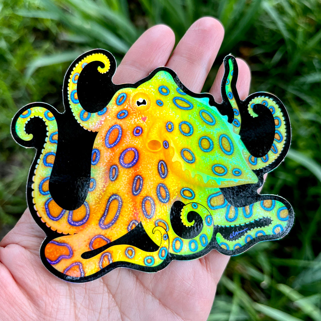 Blue Ring Octopus sticker/ holographic