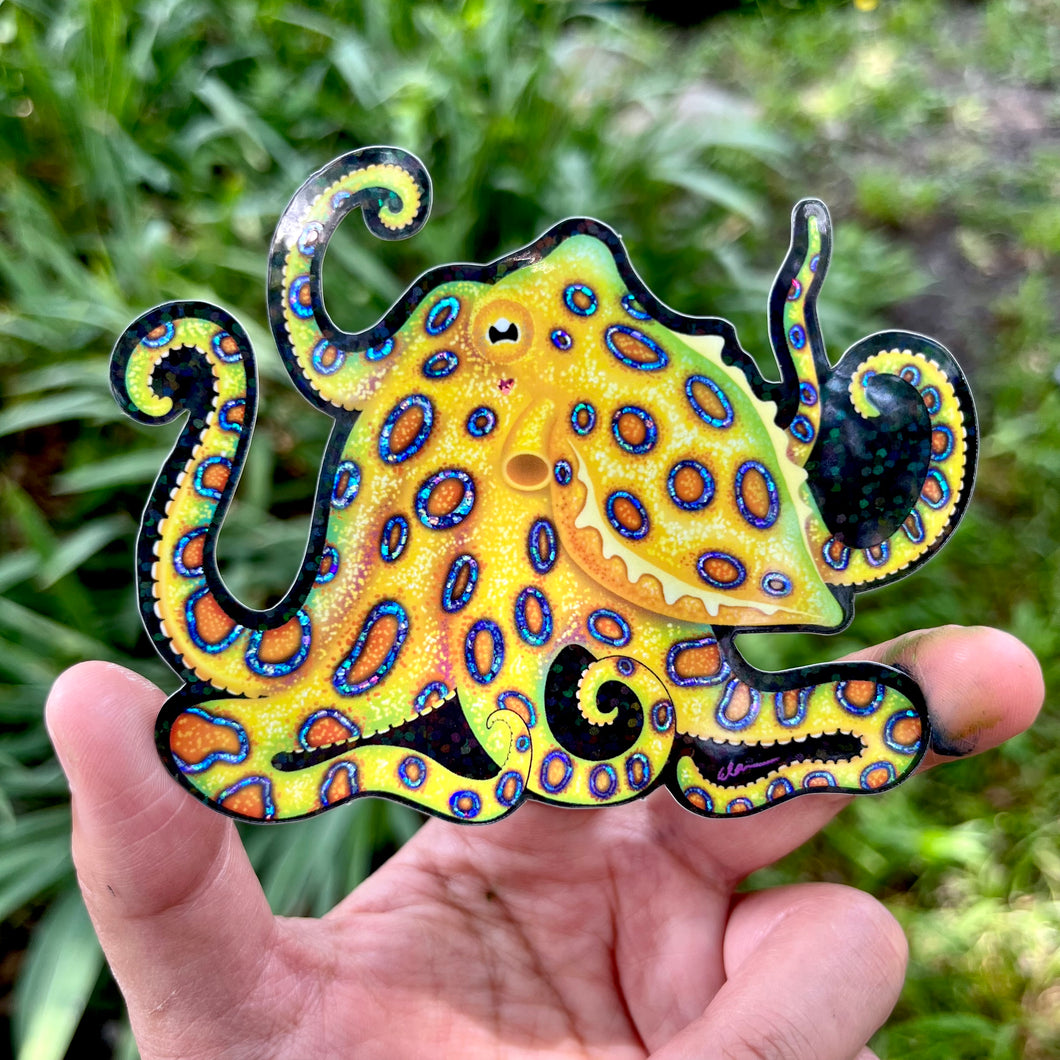 Blue Ring Octopus sticker/ Glitter