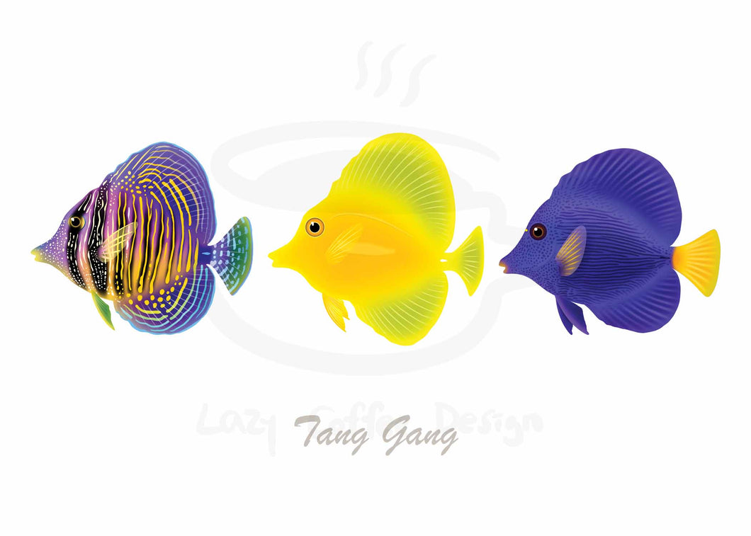 Sailfin, Yellow and Purple Tang Greeting Cards / 7 pack
