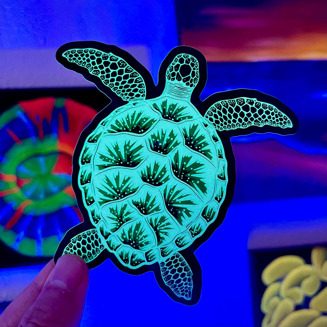 Glow in the dark sea turtle sticker/ honu