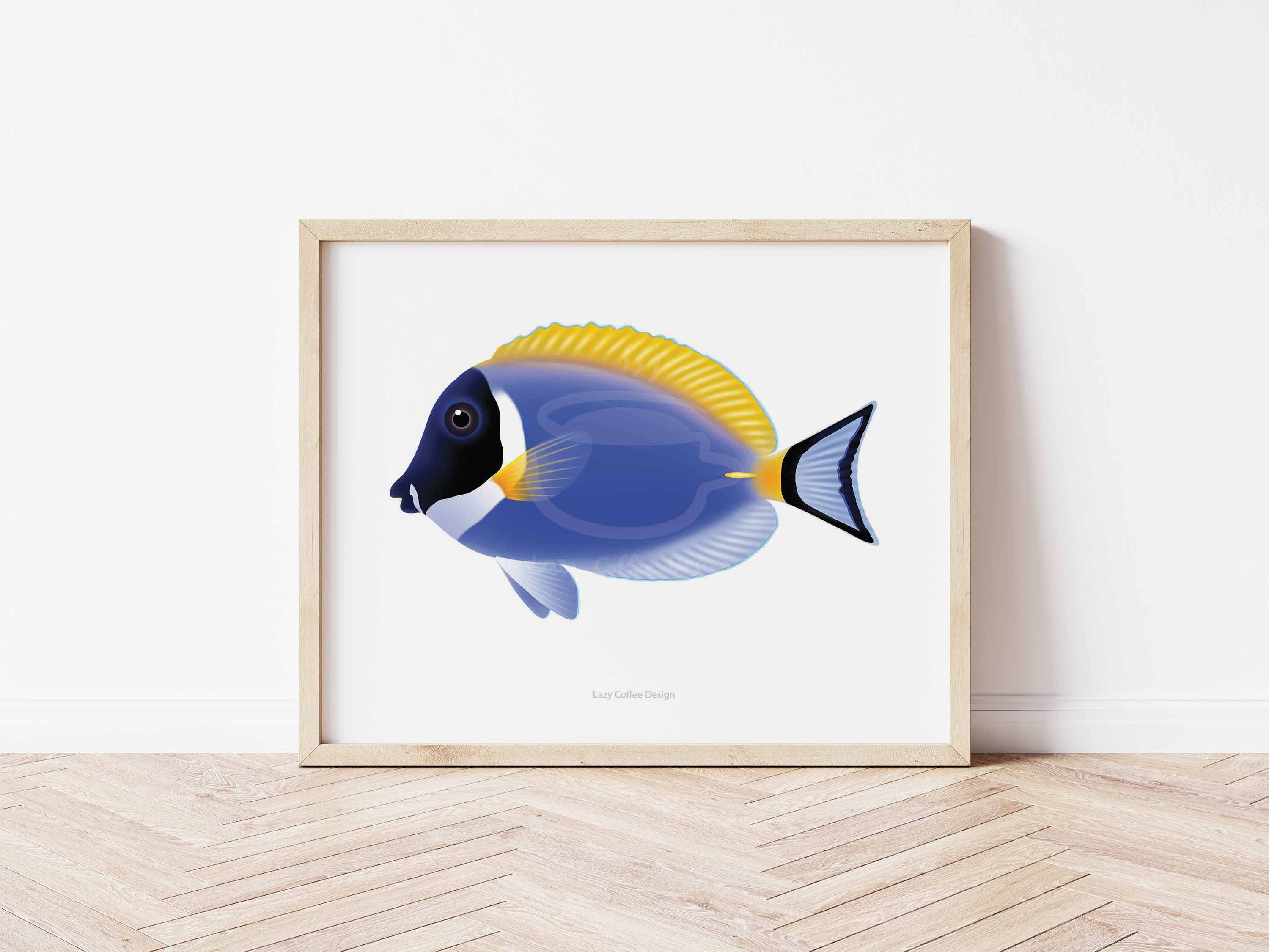 Powder Blue Tang Fine Art Print for Sea Aquarium Lover – lazycoffeedesign