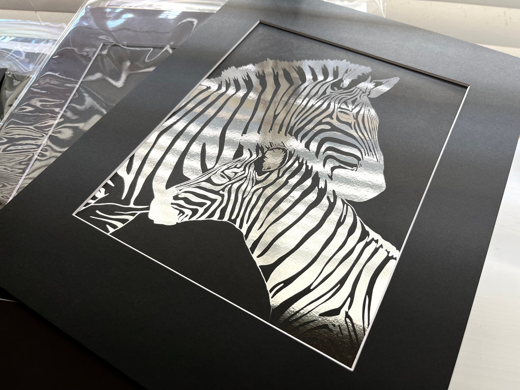 Metallic Silver Zebra Foil Art Print